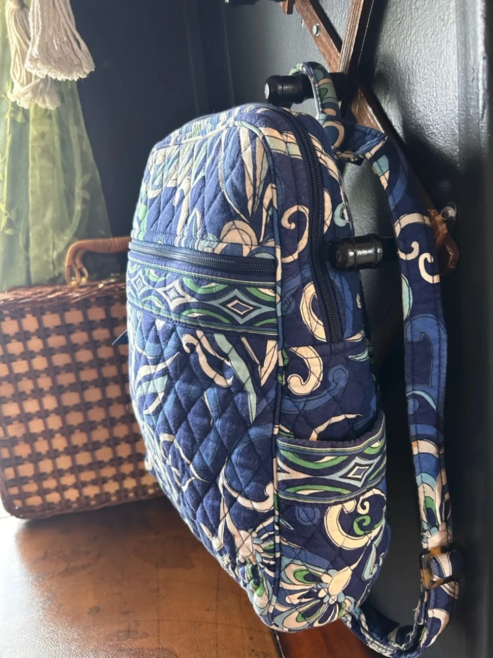 Vera Bradley Mini Backpack -Mediterranean Blue- Quilted Cotton Travel Bag - Picture 2 of 14